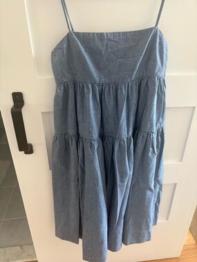 JCrew Blue Chambray Tiered Spaghetti Strap Dress